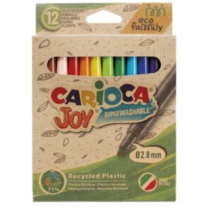 carioca joy eco family pack de 12 rotuladores punta fina 2.8mm bloqueada tinta superlavable capuchon ventilado colores surtidos