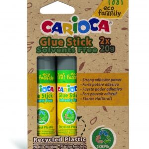 carioca eco family pack de 2 pegamentos de barra ideal para casa, colegio y oficina pega papel, fotos y tejidos sin disolventes color varios