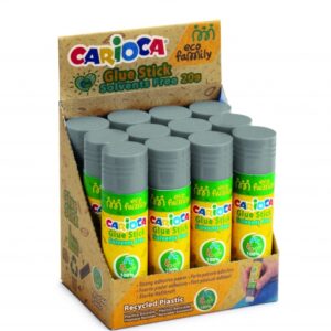 carioca eco family pack de 2 pegamentos de barra ideal para casa, colegio y oficina pega papel, fotos y tejidos sin disolventes color varios