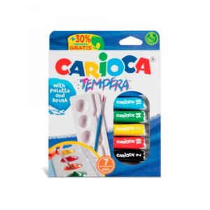 carioca pack de 7 tubitos de tempera 10ml + pincel y paleta alto poder cubriente aplicable en materiales porosos colores surtidos