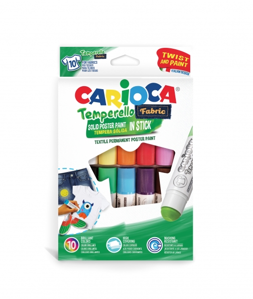carioca temperello textil pack de 10 pinturas para tejidos colores brillantes y lavables alta cobertura fijacion con plancha lavable a maquina hasta 60°c sin disolventes color varios
