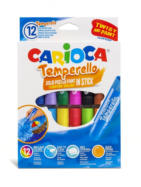 carioca temperello pack de 12 temperas solidas colores brillantes y lavables gran cobertura faciles de mezclar sin disolventes acabado satinado colores surtidos