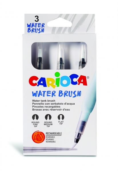 carioca pack de 3 pinceles de agua recargables deposito facil de llenar perfectos para el cole 3 tamaños diferentes color varios