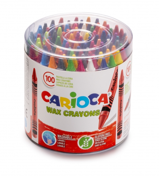 carioca pack de 100 ceras colores brillantes lavables cuerpo de Ø 8mm colores surtidos