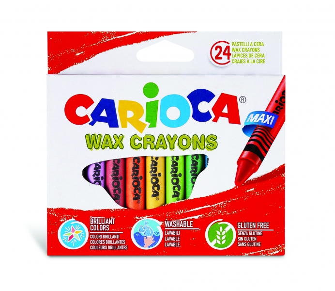 carioca maxi pack de 24 ceras de colores lavables cuerpo de Ø 12mm colores surtidos