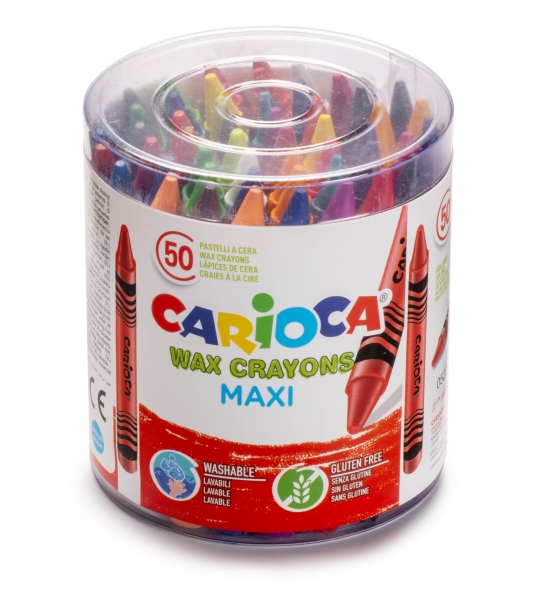 carioca maxi pack de 50 ceras jumbo colores brillantes lavables cuerpo de Ø 12mm color varios