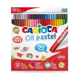carioca pack de 50 pasteles al oleo colores brillantes lavables resistentes a la luz cubrientes faciles de mezclar maxi cuerpo Ø 10mm uso en papel, carton, tela y madera color varios