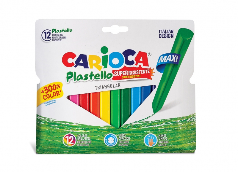carioca maxi pack de 12 plasticeras triangulares extra limpias duran 3 veces mas colores brillantes faciles de afilar lavables color varios
