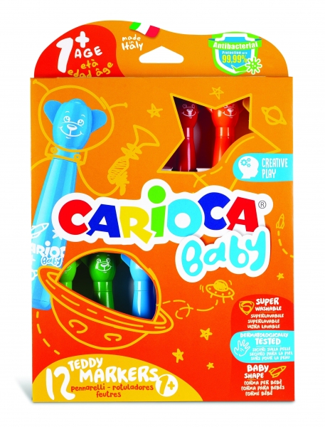 carioca baby teddy pack de 12 rotuladores super seguros forma ergonomica tinta superlavable dermatologicamente testados color varios