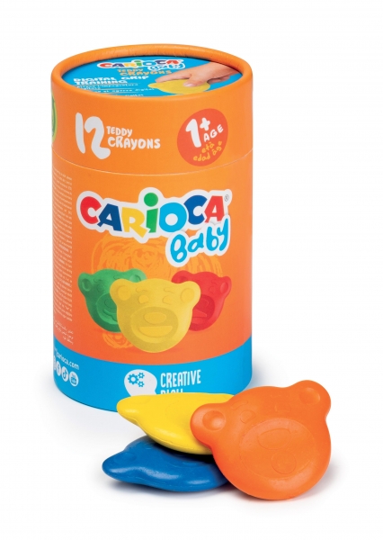 carioca teddy crayons pack de 12 ceras de colores certificadas a partir de los 12 meses diseñadas para entrenar el agarre digital color varios