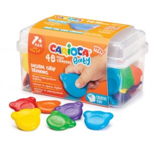 carioca baby teddy crayons pack de 48 ceras maletin de plastico certificadas a partir de 12 meses diseñadas para entrenar el agarre digital color varios