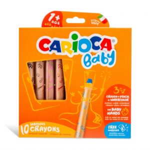 carioca baby 1+ 3in1 pack de 10 lapices lapiz, cera y acuarela en uno cuerpo extragrande facil de agarrar acuarelables con agua y pincel color varios