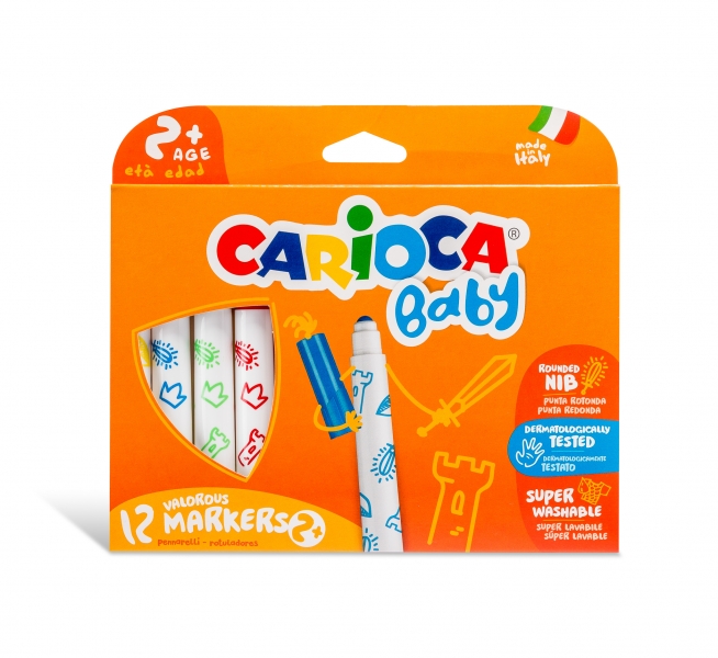 carioca baby marker pack de 12 rotuladores punta redonda y bloqueada cuerpo de gran dimension superlavables dermatologicamente testados color varios