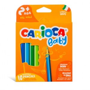 carioca maxi pack de 10 lapices triangulares baby 2+ facil de agarrar cuerpo de resina sin madera no se astilla resistente a caidas color varios
