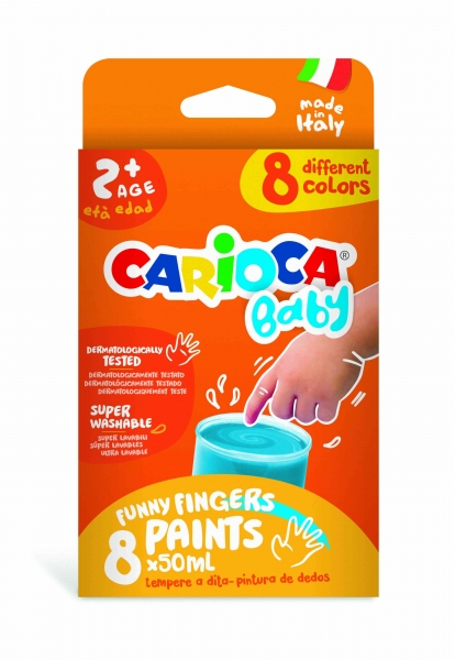 carioca tempera baby pack de 8 botes de pintura de dedos 2+ lavable atoxica sin olor maxima creatividad y diversion color varios