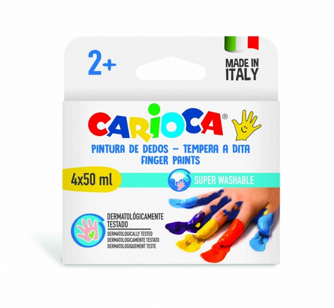 carioca temperas dedo 50ml pack de 4 botes de pintura de dedos pensada para los mas pequeños lavable de la piel y tejidos atoxicas y sin olor maxima creatividad y diversion color varios