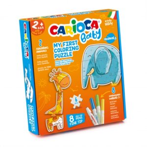 carioca coloring puzzle animals baby 2+ pack de puzzle super simple para niños 2 animales de 3 piezas piezas para colorear 2 animales de referencia 8 rotuladores superlavables color varios