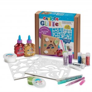 carioca glitter creator pack de 13 productos glitter y 26 plantillas 2 botellitas de glitter glue 2 botes de pasta de modelar elastica glitter clay 3 rotuladores glitter 6 purpurinas glitter dust color varios