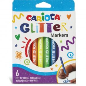 carioca glitter caja 6 rotuladores punta Ø 1mm tinta liquida a base de agua punta de alta calidad efecto glitter resistente a la luz color varios