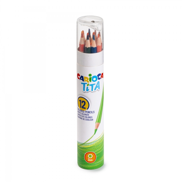 carioca tita papertube pack de 12 lapices de resina cuerpo hexagonal colores brillantes y lavables escritura blanda sacapuntas incluido color varios