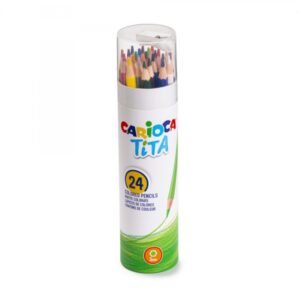 carioca tita pack de 24 lapices de resina cuerpo hexagonal colores brillantes y lavables escritura blanda sacapuntas incluido en la tapa color varios