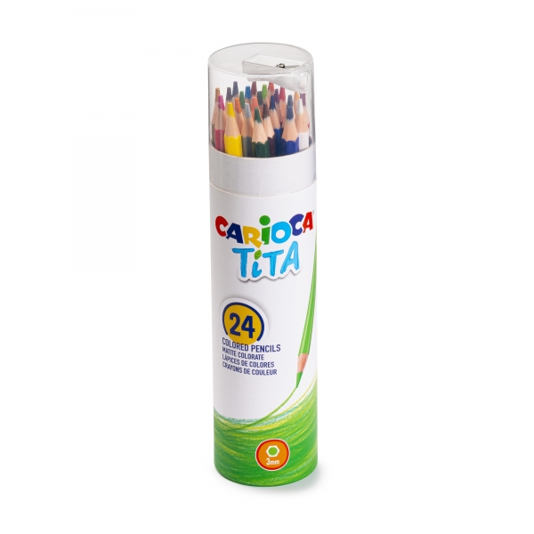 carioca tita pack de 24 lapices de resina cuerpo hexagonal colores brillantes y lavables escritura blanda sacapuntas incluido en la tapa color varios