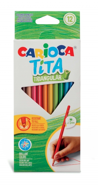 carioca tita pack de 12 lapices triangulares de resina cuerpo triangular colores brillantes y lavables escritura blanda mina Ø 3mm color varios