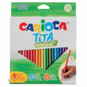 carioca tita pack de 24 lapices triangulares cuerpo triangular colores brillantes y lavables escritura blanda mina Ø 3mm segura y resistente no se astilla si se rompe color varios