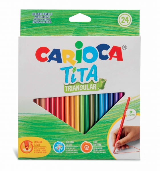 carioca tita pack de 24 lapices triangulares cuerpo triangular colores brillantes y lavables escritura blanda mina Ø 3mm segura y resistente no se astilla si se rompe color varios