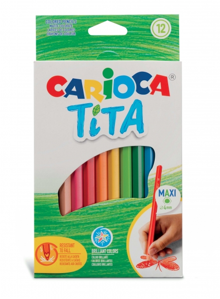 carioca tita maxi pack de 12 lapices de resina colores brillantes y lavables escritura blanda mina Ø 4mm segura y resistente no se astilla si se rompe color varios