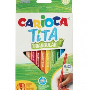 carioca tita pack de 12 lapices de resina cuerpo triangular colores brillantes y lavables escritura blanda mina Ø 4mm segura y resistente no se astilla color varios