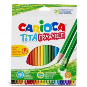 carioca tita pack de 24 lapices borrables de resina cuerpo hexagonal colores brillantes y lavables escritura blanda mina Ø 3mm color varios