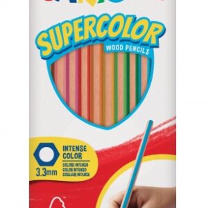 carioca supercolor pack de 12 lapices de colores cuerpo de madera hexagonal colores intensos y gran opacidad mina de 3.3mm colores surtidos