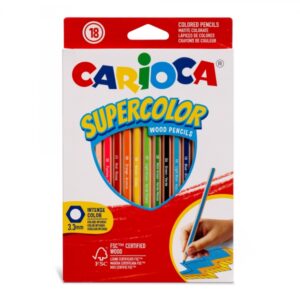 carioca supercolor pack de 18 lapices de colores cuerpo de madera hexagonal colores intensos y gran opacidad mina de 3.3mm colores surtidos