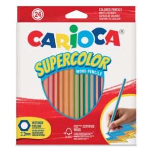 carioca supercolor pack de 24 lapices de colores cuerpo de madera hexagonal colores intensos y gran opacidad mina de 3.3mm colores surtidos