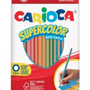 carioca supercolor pack de 36 lapices de colores cuerpo de madera hexagonal colores intensos y gran opacidad mina de 3.3mm colores surtidos