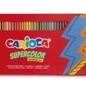 carioca pack de 40 piezas 36 lapices de color supercolor + 2 lapices de grafito hb + goma de borrar + sacapuntas metalico colores surtidos