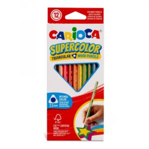 carioca supercolor pack de 12 lapices de colores cuerpo de madera triangular colores intensos y gran opacidad mina de 3.5mm colores surtidos