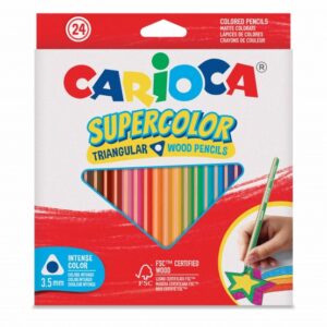 carioca supercolor pack de 24 lapices de colores cuerpo de madera triangular colores intensos y gran opacidad mina de 3.5mm colores surtidos