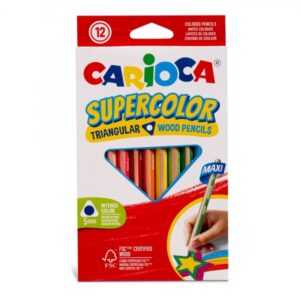 carioca supercolor pack de 12 lapices de madera cuerpo triangular maxi colores intensos y gran opacidad lapizgrueso Ø 5mm color varios