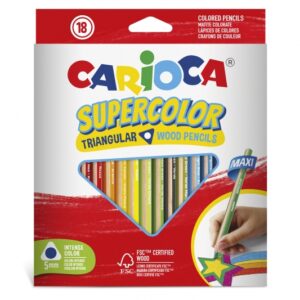carioca supercolor pack de 18 lapices de madera cuerpo triangular maxi colores intensos y gran opacidad lapizgrueso Ø 5mm color varios