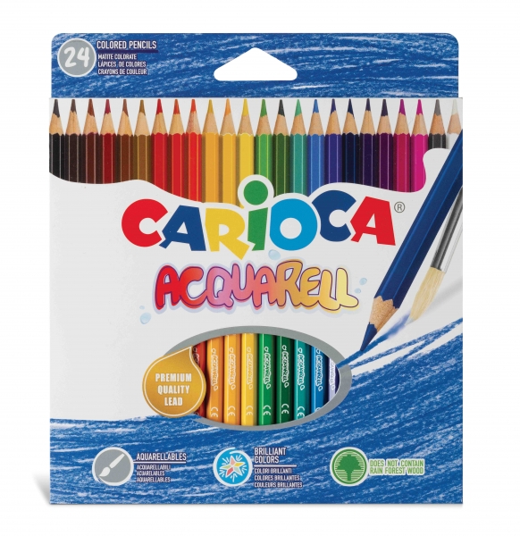 carioca acquarell pack de 24 lapices acuarelables efecto acuarela con agua y pincel colores intensos escritura suave mina de Ø 3.3mm color varios