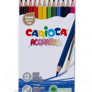 carioca acquarell pack de 12 lapices acuarelables caja de metal efecto acuarela con agua y pincel colores intensos y brillantes escritura blanda mina de Ø 3.3mm color varios