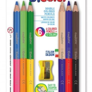 carioca jumbo pack de 6 lapices bicolor hexagonales lacados maxi mina de Ø 5mm alta resistencia a la rotura sacapuntas incluido color varios