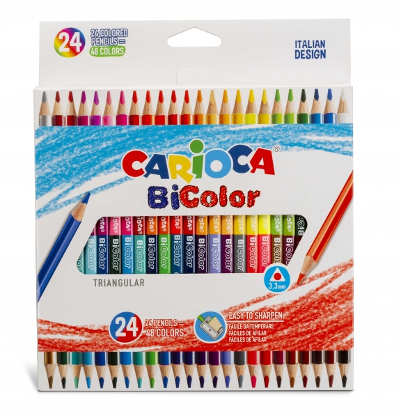 carioca pack de 24 lapices bicolor triangulares lacados mina de alta calidad Ø 3.3mm alta resistencia a la rotura color varios