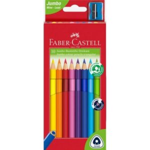 faber castell jumbo junior pack de 10 lapices de colores triangulares + sacapuntas mina resistente a la rotura lavable colores surtidos