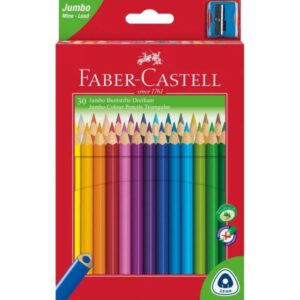 faber castell jumbo junior pack de 30 lapices de colores triangulares + sacapuntas mina resistente a la rotura lavable colores surtidos