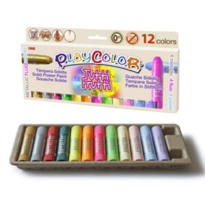 playcolor tuttifrutti pack de 12 temperas solidas no arrugan el papel no necesitan barniz colores metallic, fluo y pastel surtidos