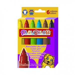 playcolor jumbo basic pack de 6 rotuladores de punta gruesa extrasuave fiable y seguro punta bloqueada capuchon ventilado lavable colores surtidos