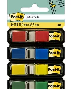 post it index pack de 4 dispensadores con 35 marcadores reposicionables 11.9 x 43.2mm adherencia firme para marcar, señalar o destacar informacion colores surtidos
